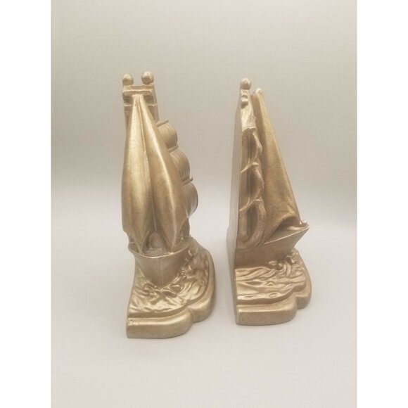 Spanish Galleon Clipper Ship Plaster Book Ends Nautical Beach House Pair Two - Picture 4 of 11